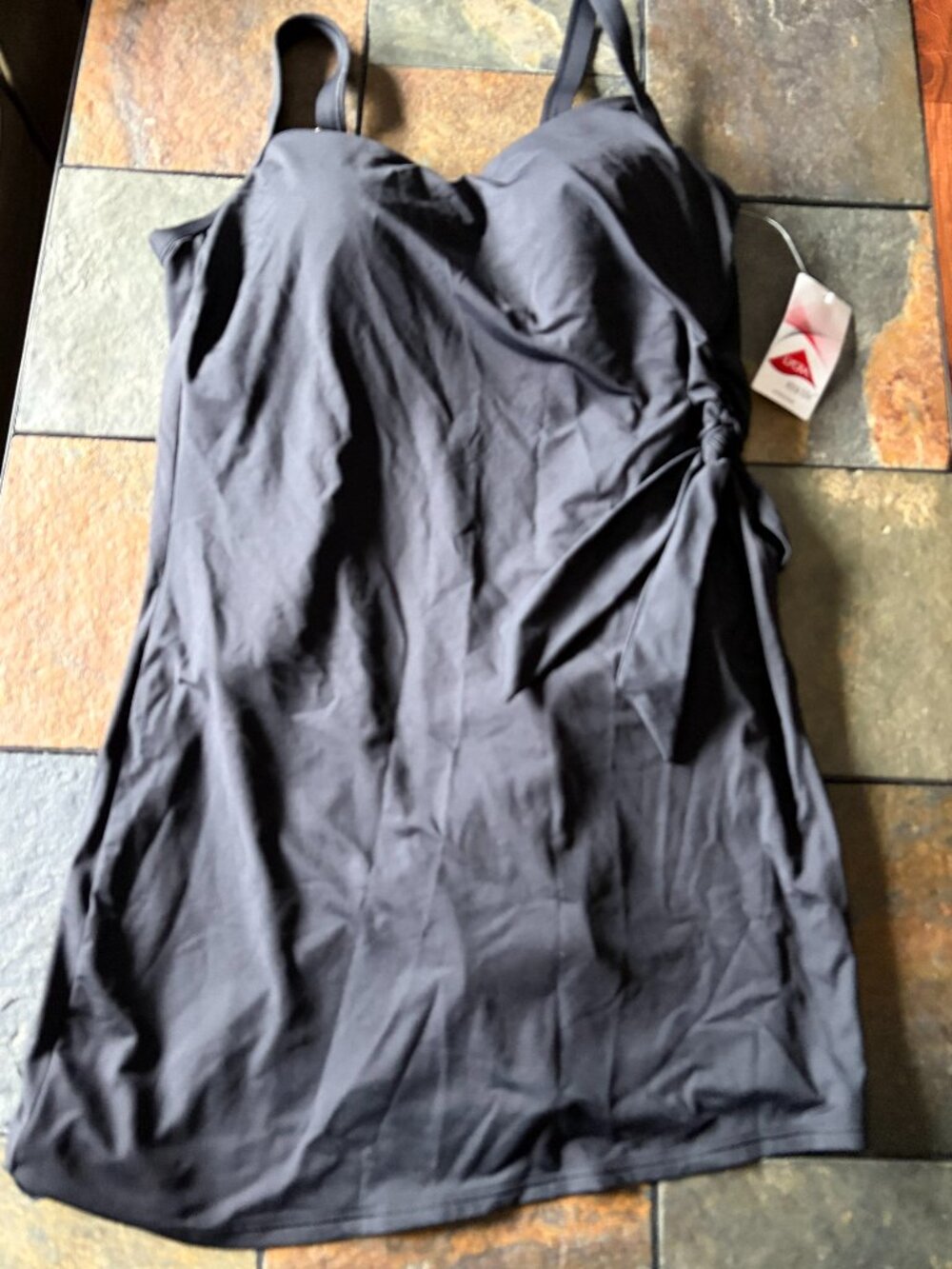 Lands' End black one-piece swim dress swimsuit size 12 D NWT